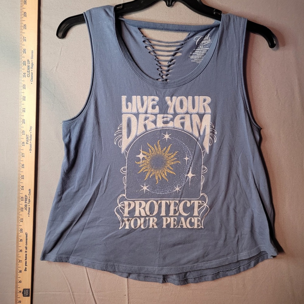 Cold Crush Blue Live Your Dream Protect Your Peace Tank Top XL Braided Back
